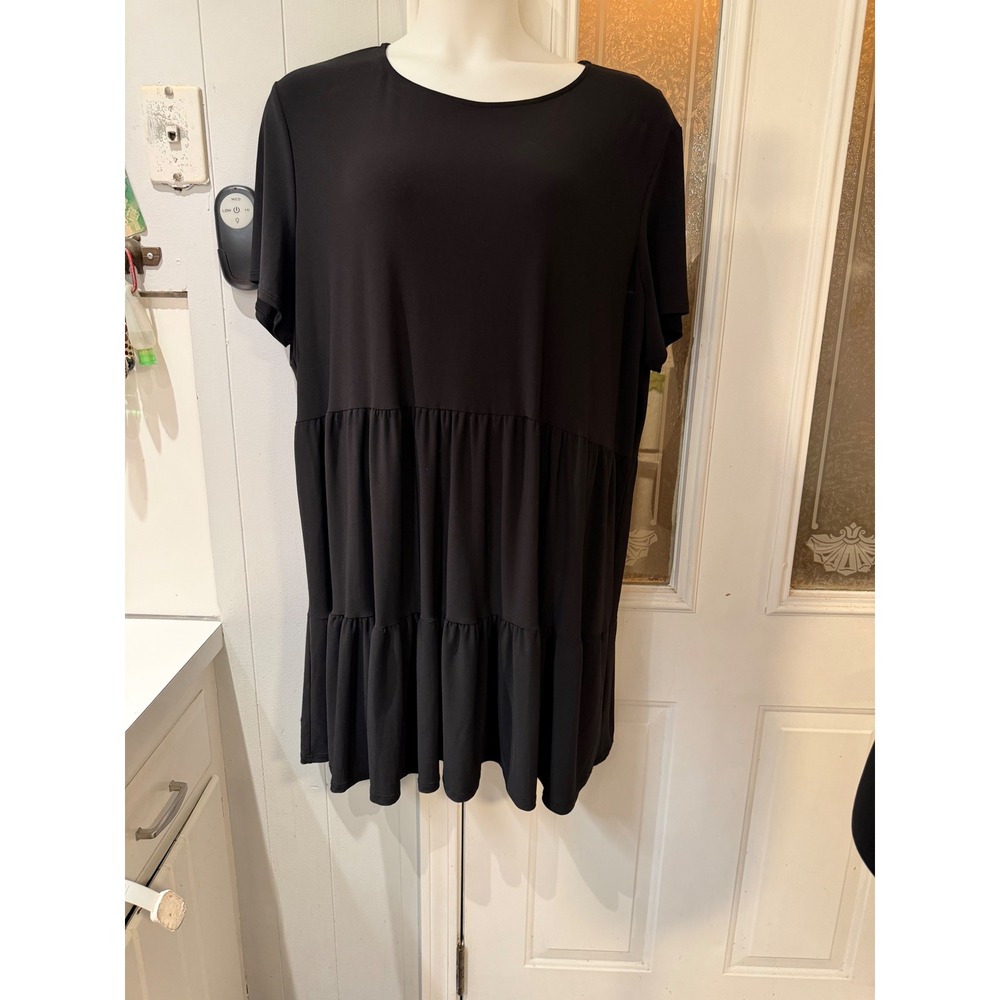 Nicole Miller New York Black Tiered Babydoll Mini Dress 3X Short Sleeve Jersey